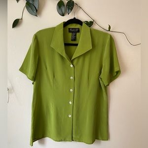 Green 100% Silk Shirt Size L